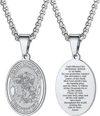 St Michael Necklace For Men Women Stainless Steel Archangel Shield Medal Pendant • $55.15