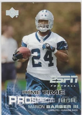 Marion Barber Rc 2005 Upper Deck Espn Prime Time Prospects #158 Serial #'d /199 • $9.99