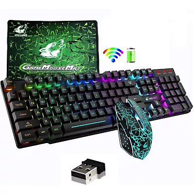 Wireless Rainbow Backlit Rechargeable 104 Keys Gaming Keyboard And 2400DPI Mouse • $53.99