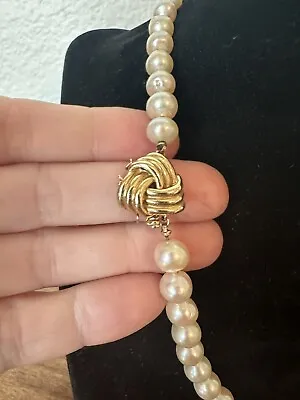 Vintage Estate Single Strand Genuine 6 Mm Pearl Necklace W 14k Gold Clasp • $325