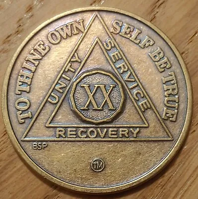 20 Year Twenty Alcoholics Anonymous AA Bronze Medallion Coin Sobriety Chip. • $4.99