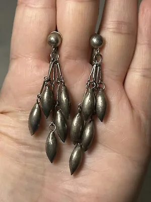 1940’s Vintage Alpaca Jewelry Earrings Drop Dangle Clip-On Screw Back Silver • $16.99