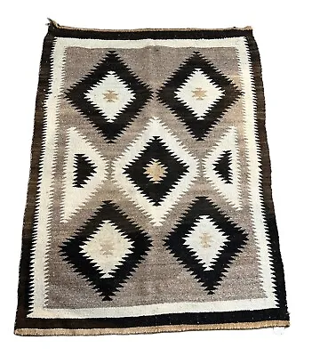 Handmade Vintage Wool Navajo Rug Brown 3'3 X 4'4 • £656.29