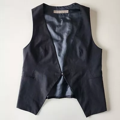 ZARA Vest Womens Large Black V Neck Button Front Lined Formal Tailored Waistcoat • $18.15