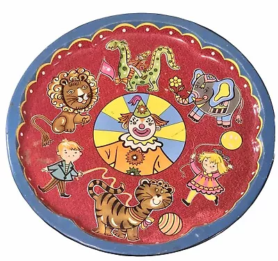 Daher Decorated Ware Metal Tray Platter Vintage Circus Clown Animals England 12” • $24.95