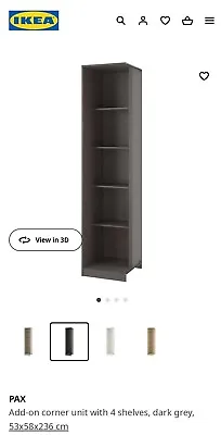 Ikea PAX Add-on Corner Unit With 4 Shelves Still Boxed Grey • £110