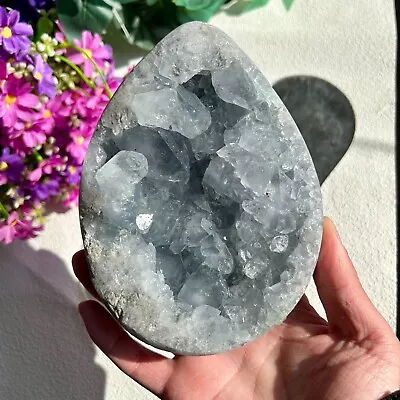 2000g Large Natural Blue Celestite Crystal Geode Egg Shaped Mineral Home Display • $120