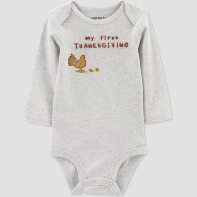 3M Just One You Carter's My First Thanksgiving Long Sleeve Gray Bodysuit Holiday • $8.99