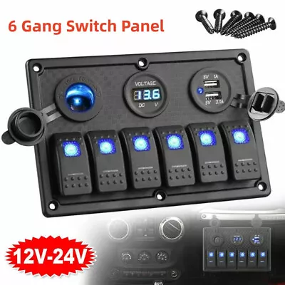 12V Switch Panel USB Charger 6 GANG ON-OFF Toggle LED Rocker For Car Boat Marine • $40.84