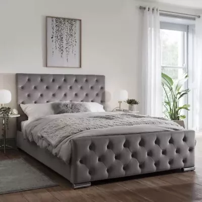 £355.14 • Buy New Double Florida Plush/Crushed Velvet Chesterfield Sleigh Ottoman Bed AllSizes