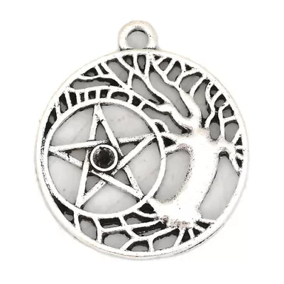 £2.75 • Buy Tibetan Silver Charms Pentagram Star Tree Of Life Round 26mm 5pcs D6