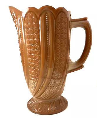 RARE Non-Greentown Chocolate FEATHER Pattern Milk Pitcher McKee • $650