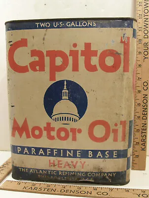 Vintage 2 Gallon Tin Can Capitol Motor Oil Paraffine Base Atlantic Refining Co • $74.99