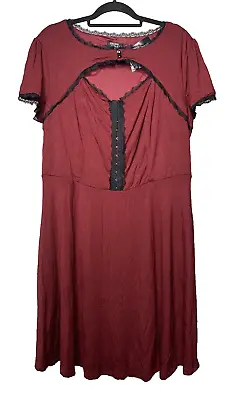Thorn & Fable Cabernet Cutout Lace Dress Red Plus Size 1X Pinup Mini NEW NWT • $26.99