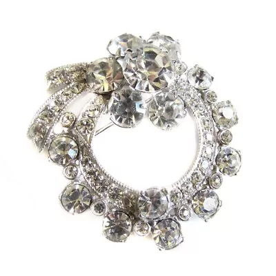 *FINAL MARKDOWN!* Vtg EISENBERG Brooch Pin Clear Rhinestone Crystal Wreath Round • $29.99