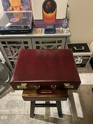 Vintage Burgundy Leather Pilot Briefcase Attaché Soft-sided W/ Combination Lock • $49.99