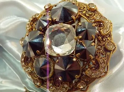 MASSIVE Vintage 70's SUPER Sparkling Black & Clear Rhinestone FAB Brooch 515f3 • $44.99