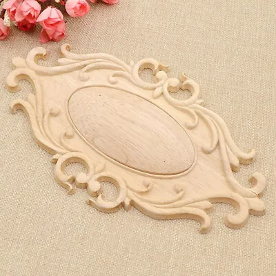 Oval Wood Carved Applique Corner Onlay Unpainted Furniture Figurines Decor US • $13.49