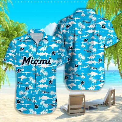 Miami Marlins Hawaiian Shirt Tropical Palm Tree Island Aloha Shirt For Beach • $33.99