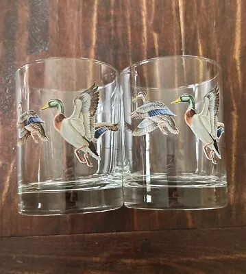 (2) Vintage Low Ball Whiskey Glasses Mallard Ducks In Flight Norman R. Wamer • $17.99