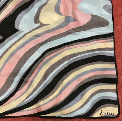 $8 • Buy ECHO Scarf Multi Color Swirl Pattern, Brown, Pink, Blue & Yellow 15 X 44