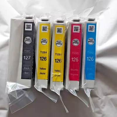 Lot Of 5 BRAND NEW / SEALED GENUINE OEM Epson 127 Black & 126 Color Ink • $44.95