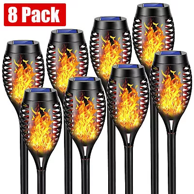 8X Solar Flickering Flame Effect Torch Lights Outdoor Garden LED Path Stake Lamp • £9.98