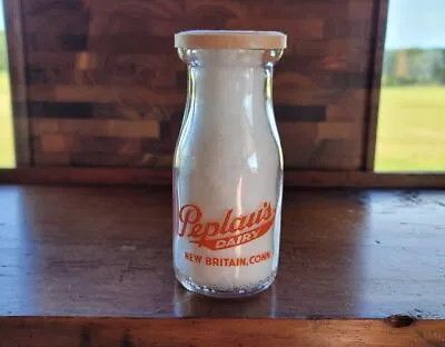 Rare ANTIQUE Glass Milk Bottle PEPLAU'S DAIRY • Vintage NEW BRITAIN CT ☆ 8oz • $12