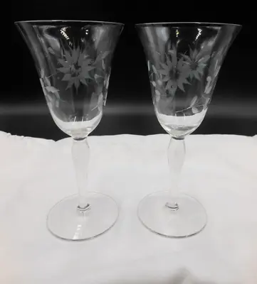 LOT OF 2 VINTAGE Stemware Sherbet Dessert Etched Glasses Flowers With Vines 1950 • $18.70