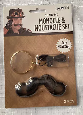 NEW Halloween Costume Monocle & Moustache- Self Adhesive 2 PC Set By Amscan • $6.99