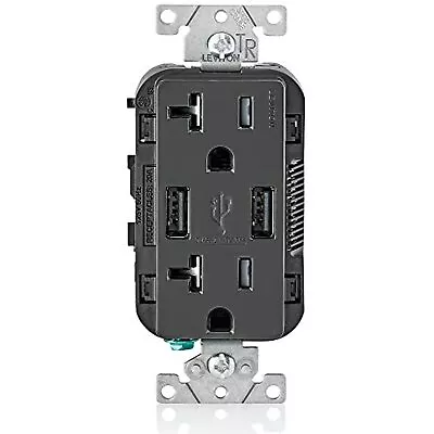 Leviton T5832-E 20-Amp USB Charger/Tamper Resistant Duplex Receptacle Black • $35.73