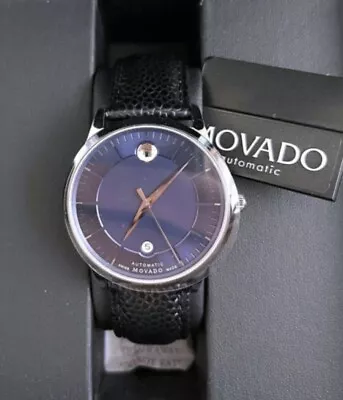 Movado 1881 Men's Watch Swiss Automatic Blue Dial Black Leather 0607020 • $695