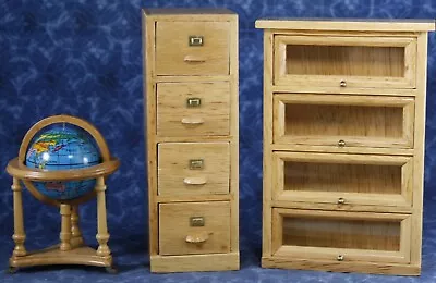 SET Dollhouse Miniature Wood OFFICE Furniture File Storage Cabinets Globe 1:12 • $24.99