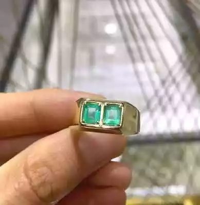 2Ct Natural Green Emerald 14k Real Yellow Gold Mens Ring • $1241.24