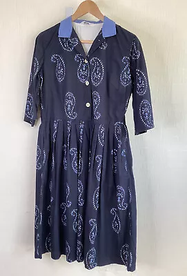 Toast Paisley Pleated Shirt Dress Contrast Collar Pockets Cotton Midi Size 10 • £65