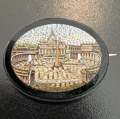 Antique Italian Micro Mosaic Sterling Silver Vatican City Pin Brooch Grand Tour • $450