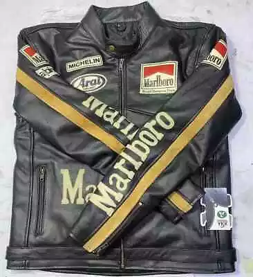 Men Marlboro Leather Jacket Vintage Racing Rare Motorcycle Biker Leather Jacket • $90