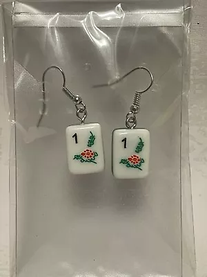 Miniature Mahjong Tile Earrings Hua 1 PlumKawaiiHandmadeLead And Nickel Free • $11.98