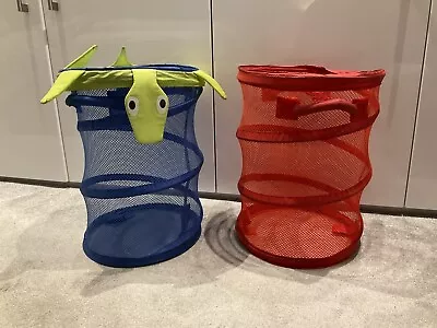 2 X RED / BLUE IKEA POP-UP COLLAPSABLE KIDS TOY STORAGE / LAUNDRY BASKETS • £8.99