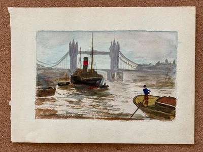 Steam Boat On River Thames Tower Bridge Artist Sketch Book Painting 1915 • £14.70