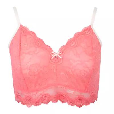 Pretty Polly Ladies Bra Top Lace Bralette S M 10 - 12 Sexy Underwear Coral Pink • £4.95