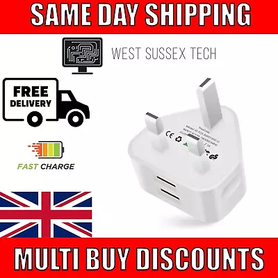 2 Port UK USB Wall Charger 3 Pin Plug Mains Adapter For Phones Tablets Power • £7.99