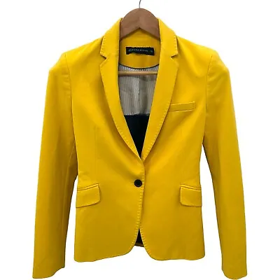 $32.99 • Buy Zara Yellow Single Breasted One Button Notch Lapel Slim Fit Suit Jacket Size XS