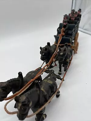 Vintage Cast Iron Metal Horse Drawn Coach Buggy Carriage With 4 Horses 7 People • $53.30