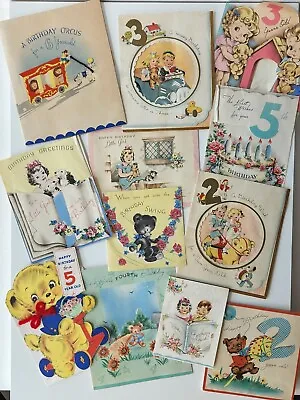 Lot Of 12 Vintage Children's Birthday Greeting Cards Paper Vellum Maybe 1940s? • $14.99