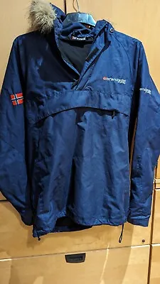 Brandsdal Of Norway Men's Faux Fur Trim Hooded Anorak Outdoor Jacket Size M Navy • £35