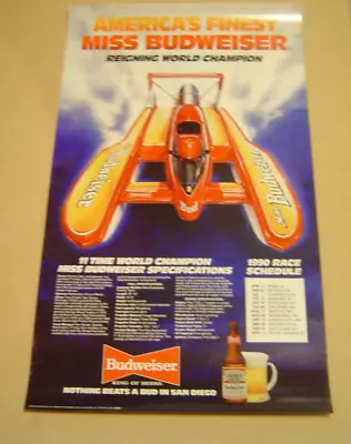 Original 1990 Anheuser Busch Miss Budweiser Speedboat Poster Reigning World Cham • $75