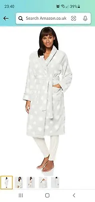 Women's Long Velour Dressing Gown Grey Polka Dot Size 14 • £20.90
