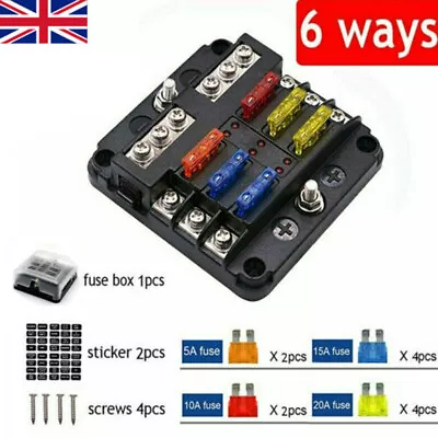 £8.99 • Buy 12V 32V 6 Way Blade Fuse Box Block Fusebox Holder Auto Marine Bus Bar Car Tool