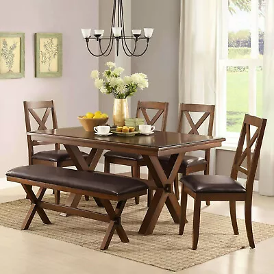 Farmhouse Dining Room Table Set 6-Piece Wooden Kitchen Tables And Chairs Sets • $599.95